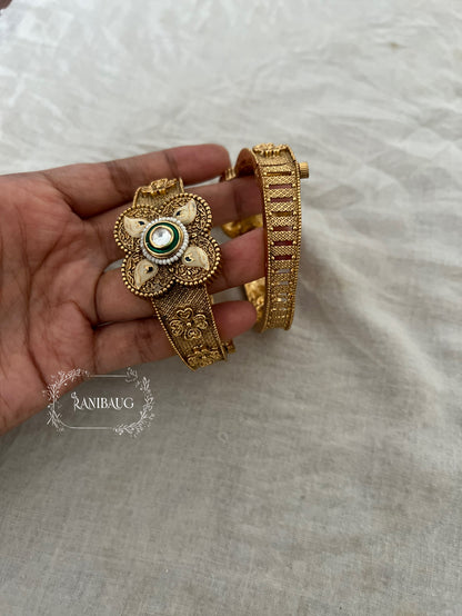 Bhavna Unique Floral Antique Gold Kangan By Ranibaug