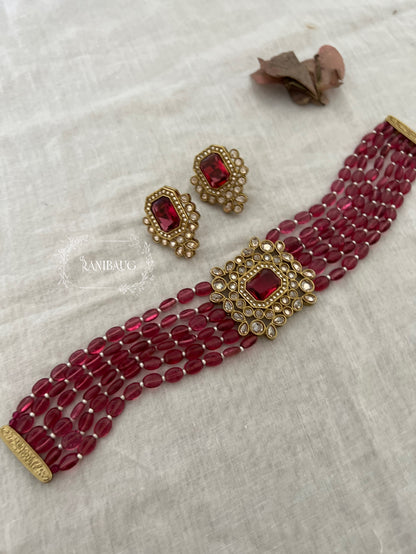 Bhavya Colorful Beaded Pastel Choker Set With Studded Polki Kundan By Ranibaug