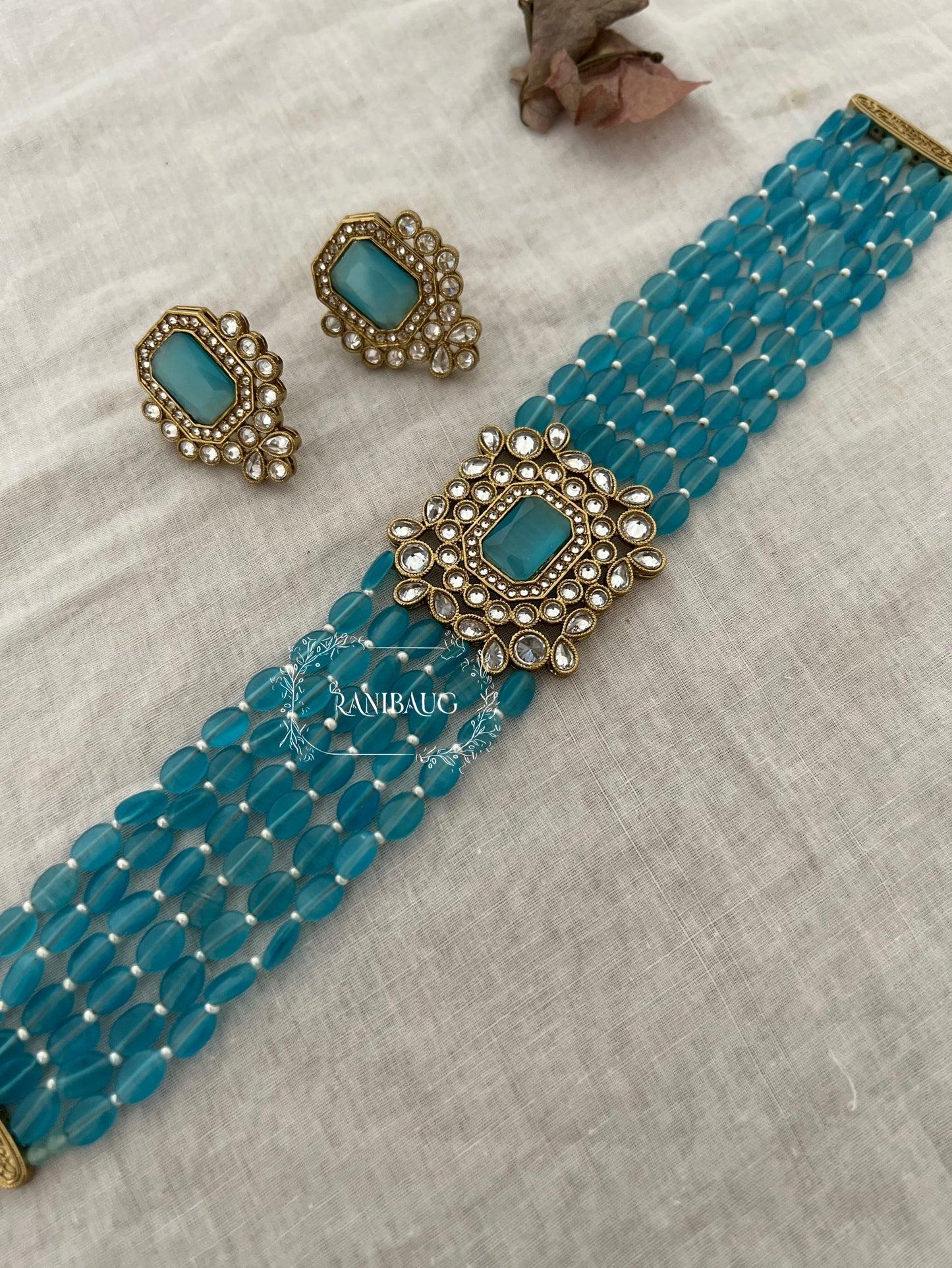 Bhavya Colorful Beaded Pastel Choker Set With Studded Polki Kundan By Ranibaug