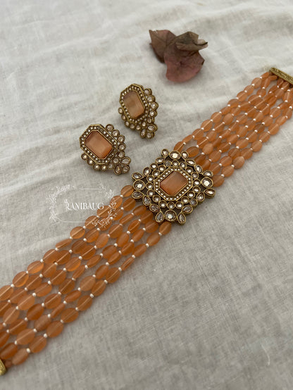 Bhavya Colorful Beaded Pastel Choker Set With Studded Polki Kundan By Ranibaug