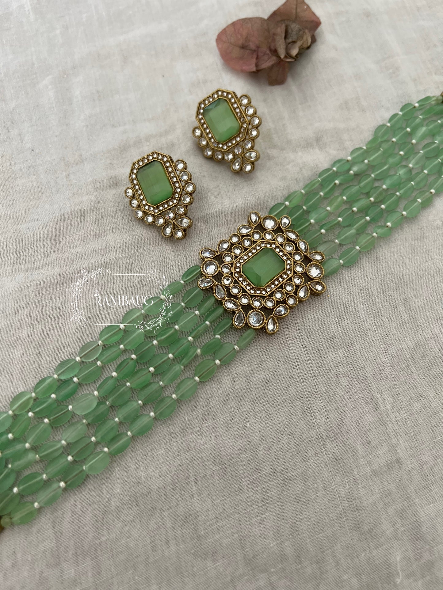 Bhavya Colorful Beaded Pastel Choker Set With Studded Polki Kundan By Ranibaug