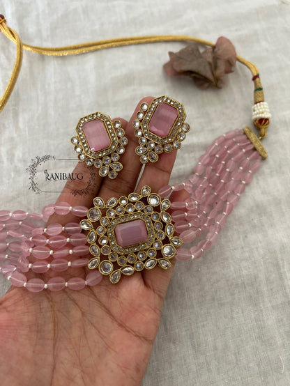 Bhavya Colorful Beaded Pastel Choker Set With Studded Polki Kundan By Ranibaug