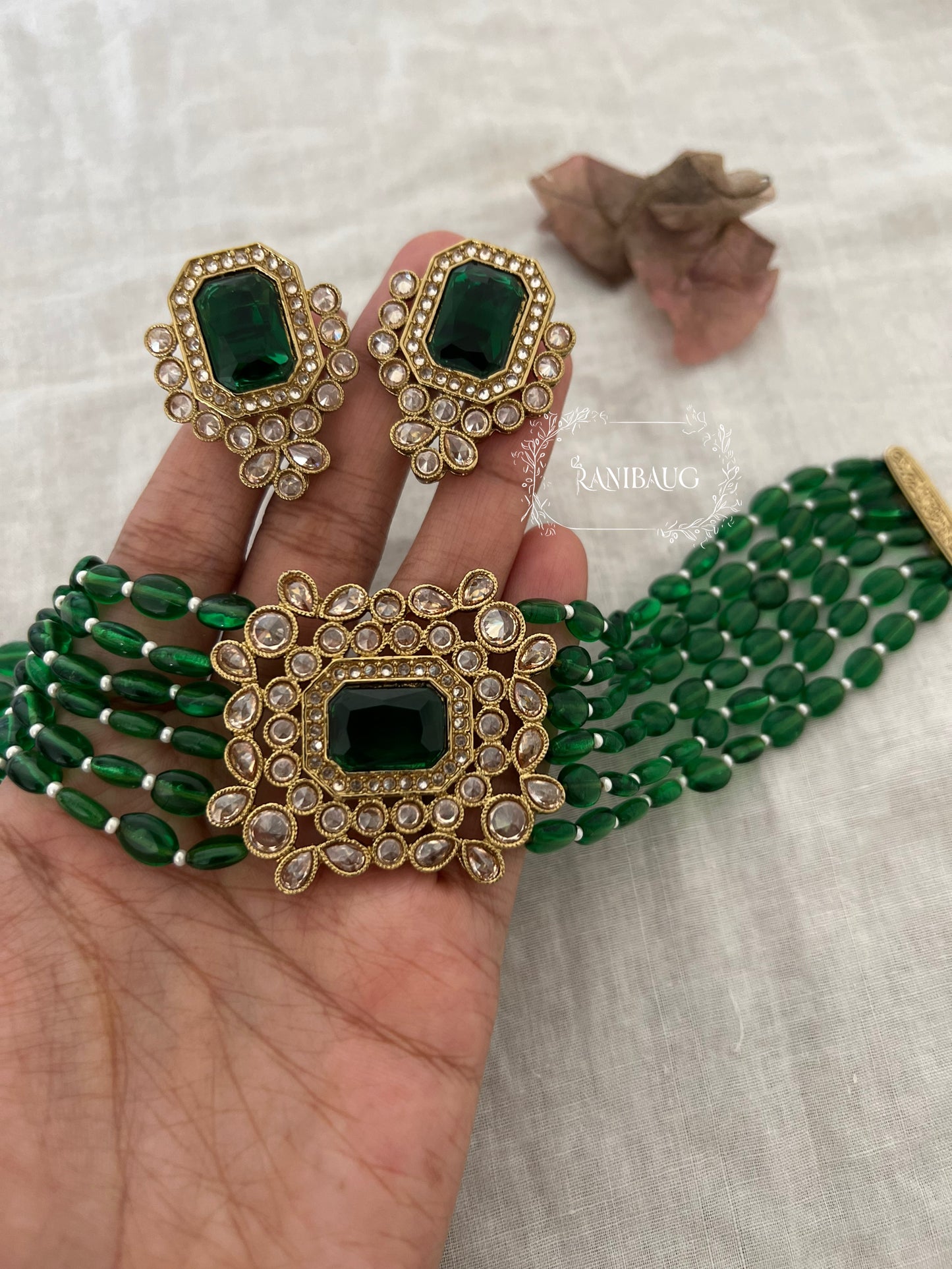 Bhavya Colorful Beaded Pastel Choker Set With Studded Polki Kundan By Ranibaug