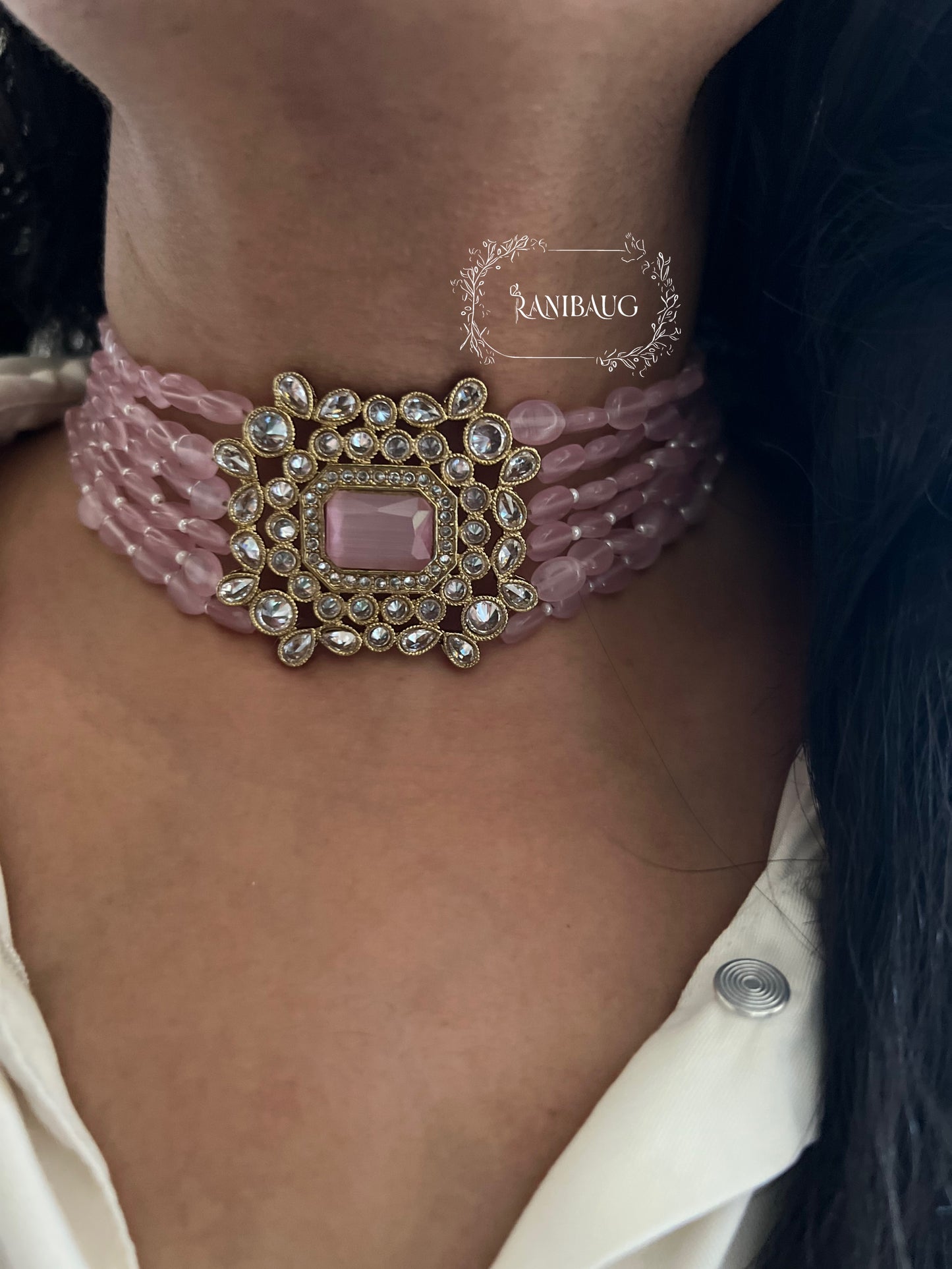 Bhavya Colorful Beaded Pastel Choker Set With Studded Polki Kundan By Ranibaug