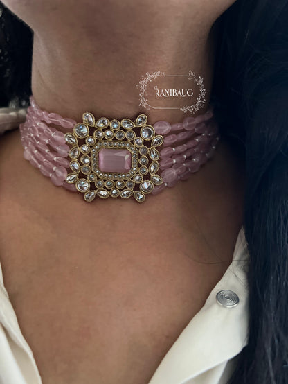 Bhavya Colorful Beaded Pastel Choker Set With Studded Polki Kundan By Ranibaug