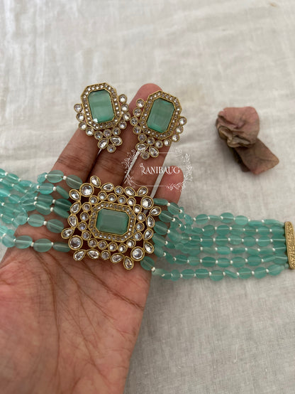 Bhavya Colorful Beaded Pastel Choker Set With Studded Polki Kundan By Ranibaug