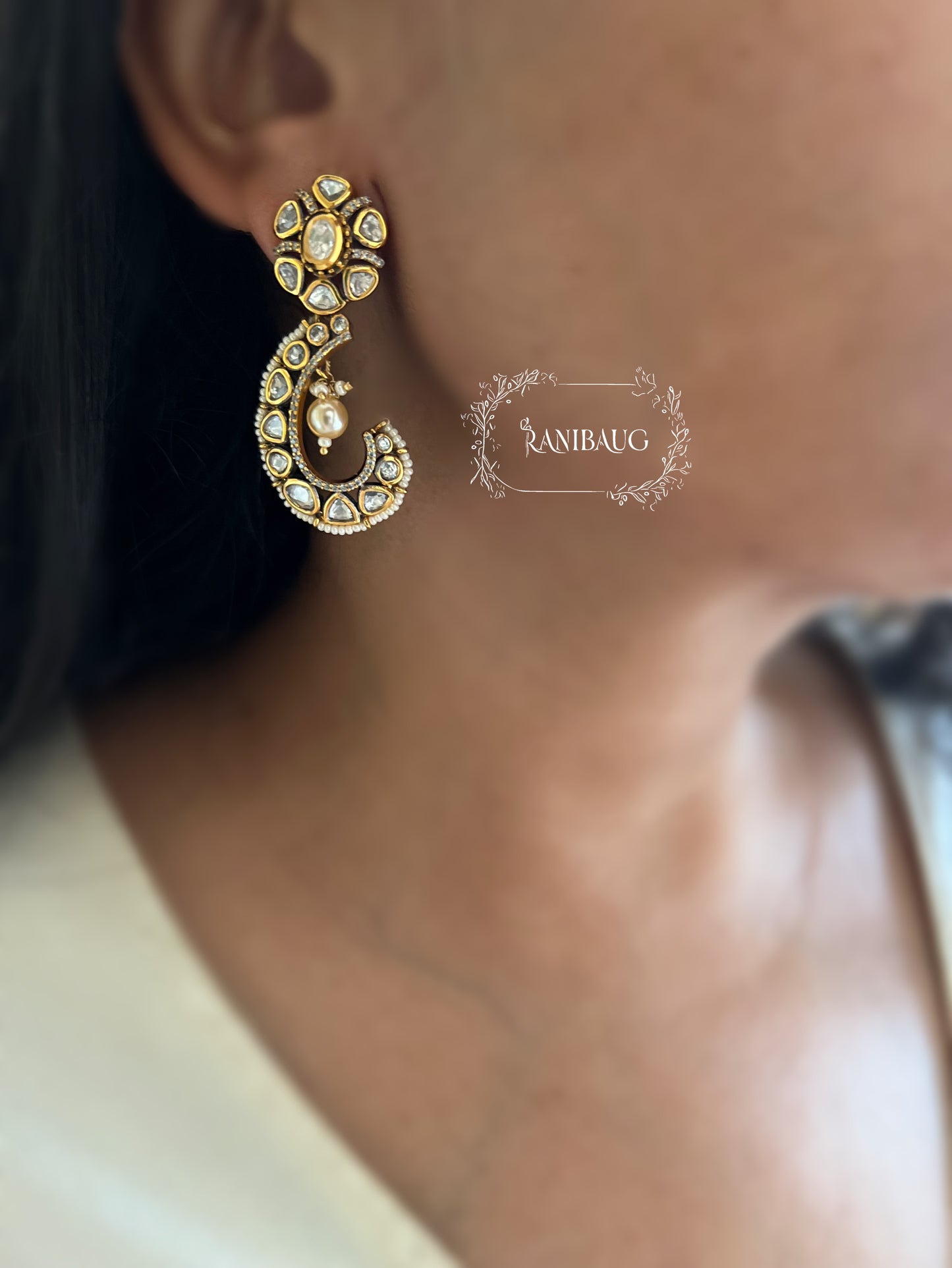 Bhavya Shankh Pushp Designer Polki Kundan Spiral Earrings By Ranibaug