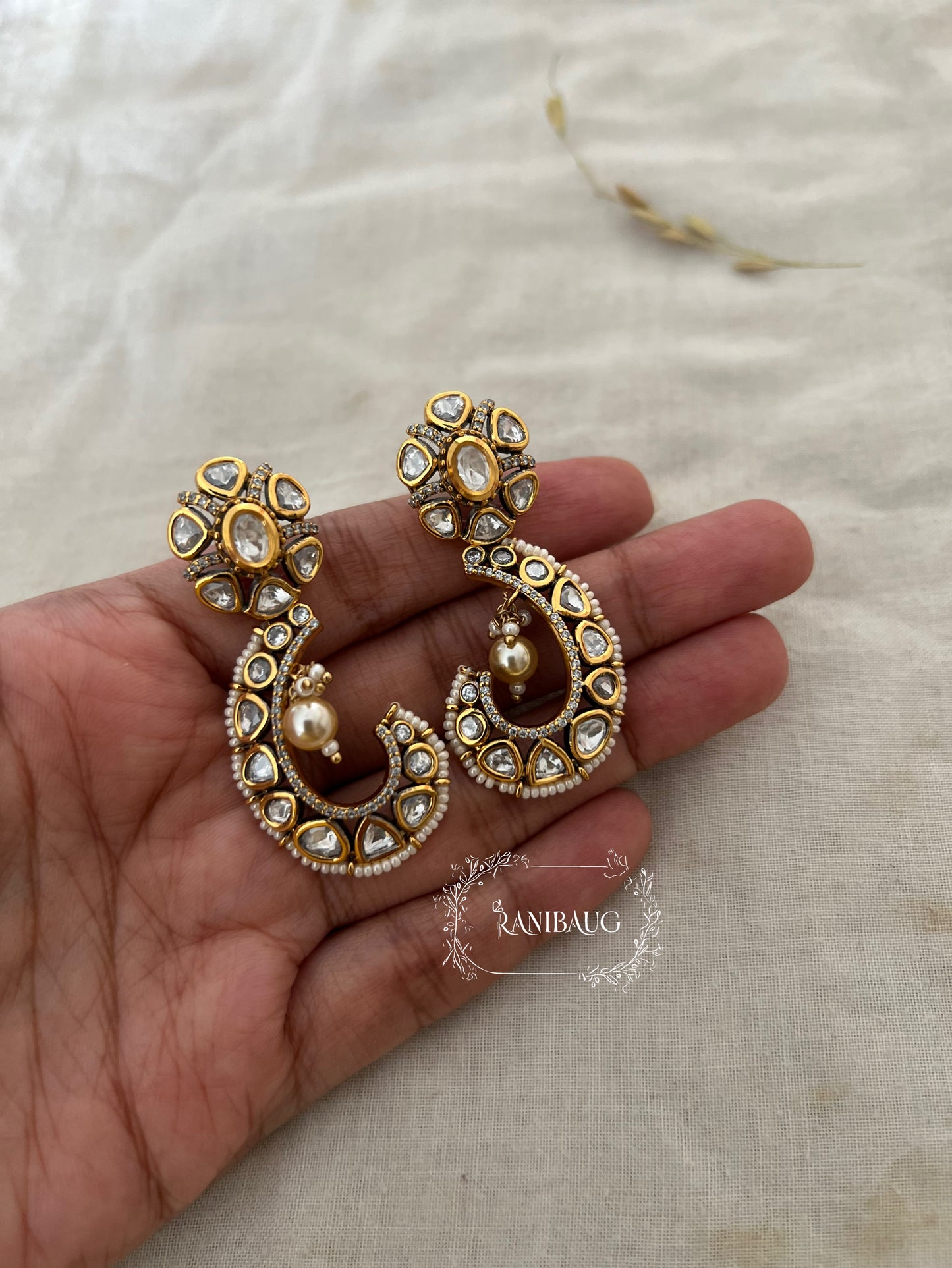 Bhavya Shankh Pushp Designer Polki Kundan Spiral Earrings By Ranibaug