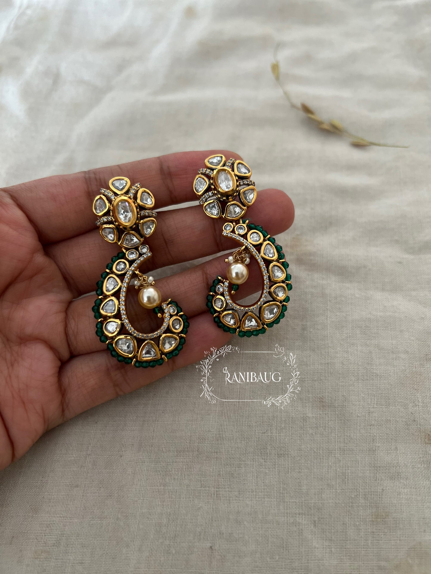 Bhavya Shankh Pushp Designer Polki Kundan Spiral Earrings By Ranibaug