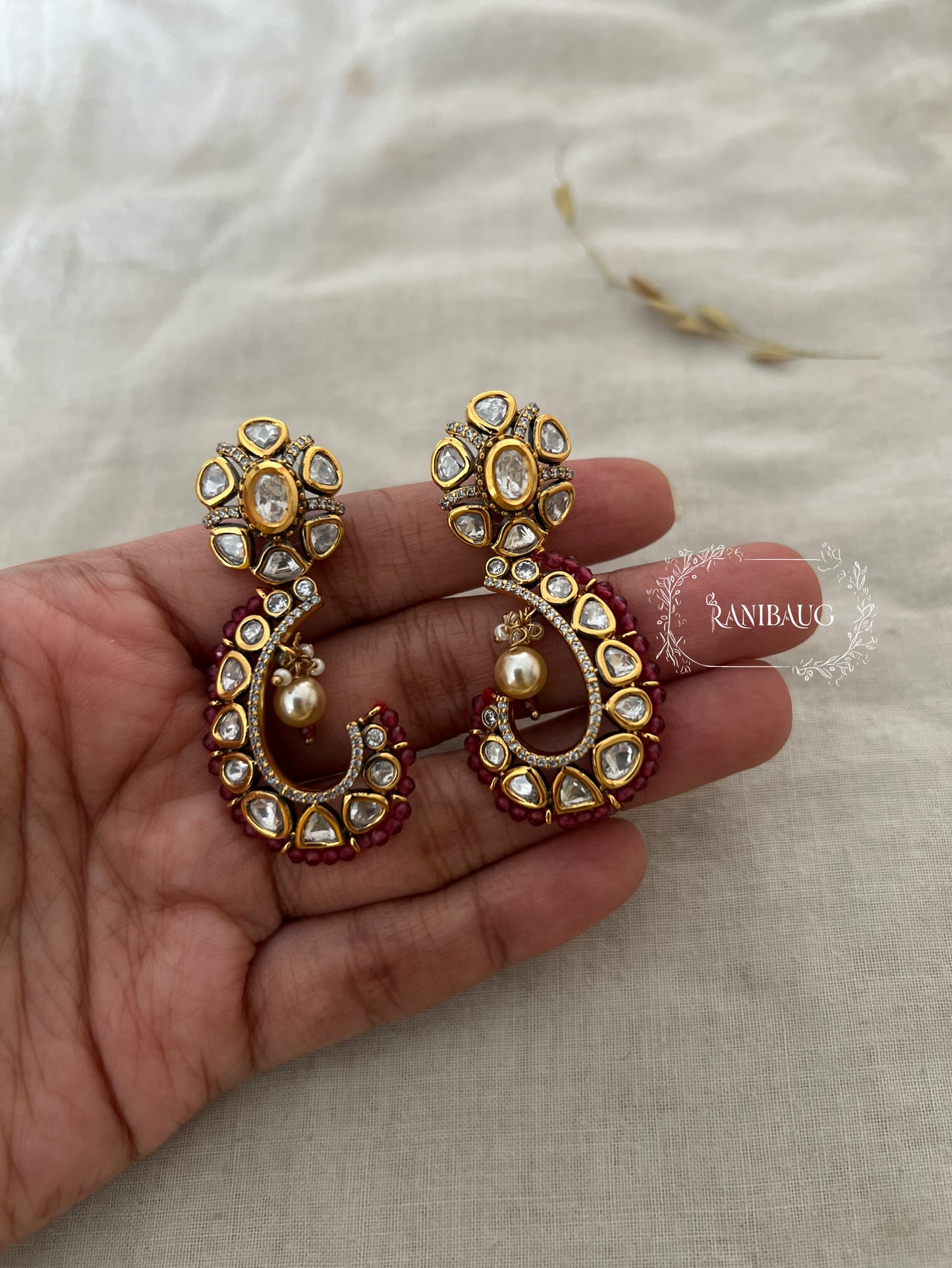 Bhavya Shankh Pushp Designer Polki Kundan Spiral Earrings By Ranibaug