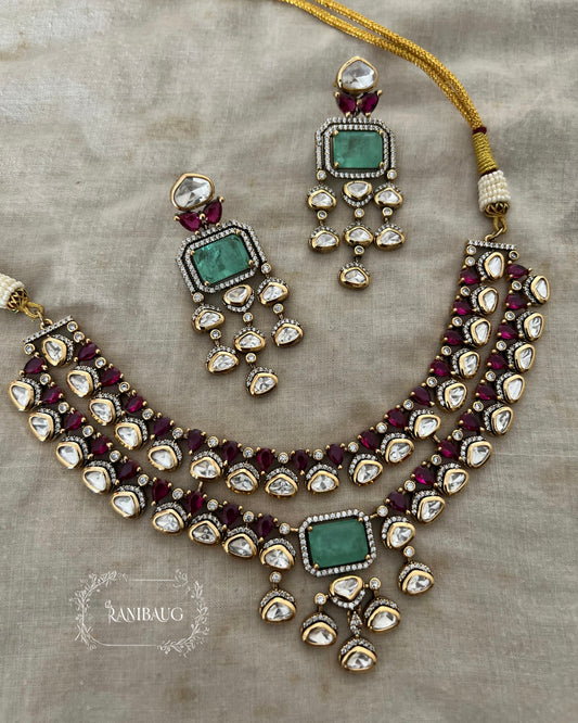 Ishani Royal Vintage Choker Set Victorian Finish Kundan Studded With Pearls By Ranibaug