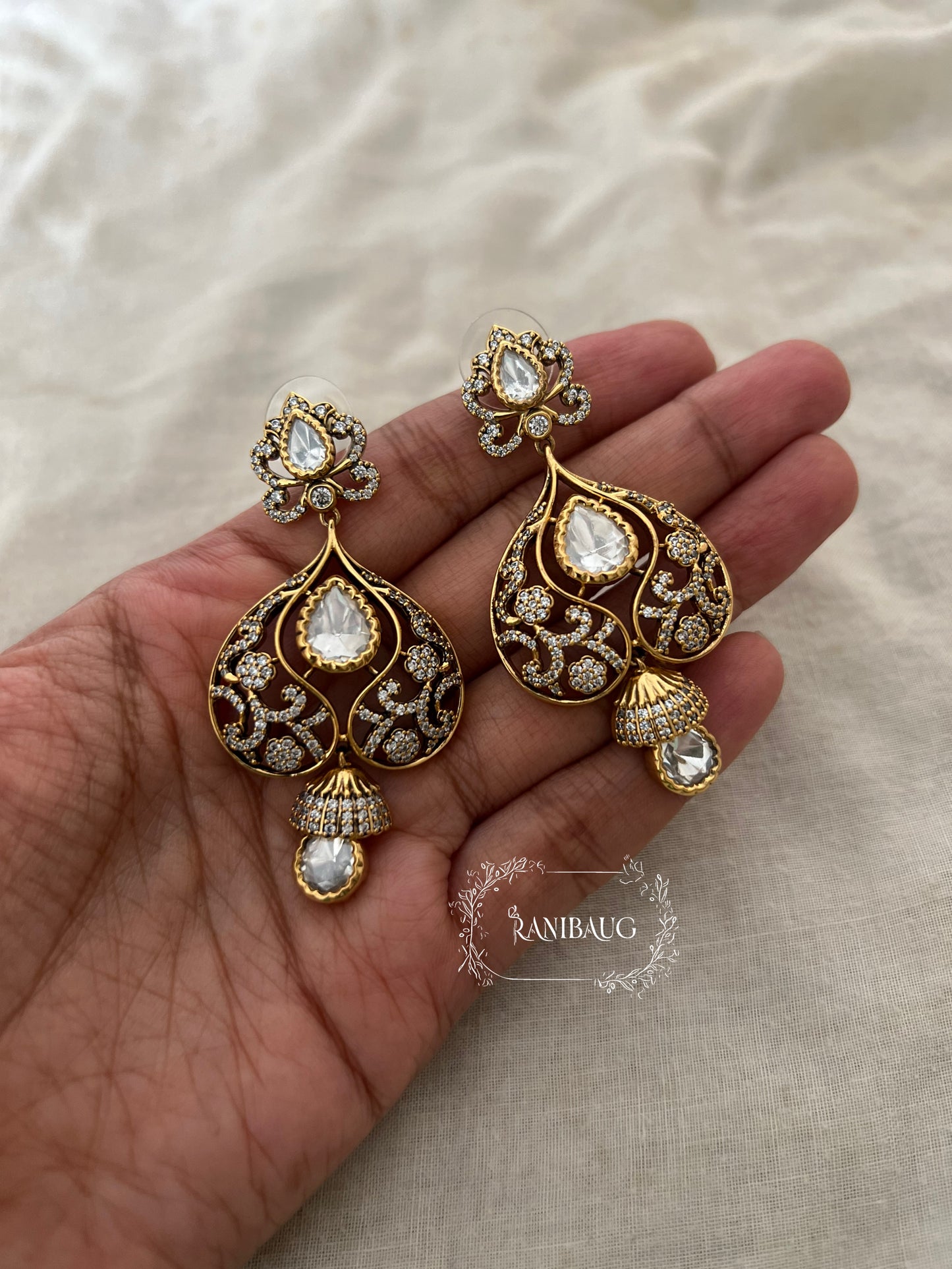 Ranibaug Glimmer Polki Kundan Earrings For Women