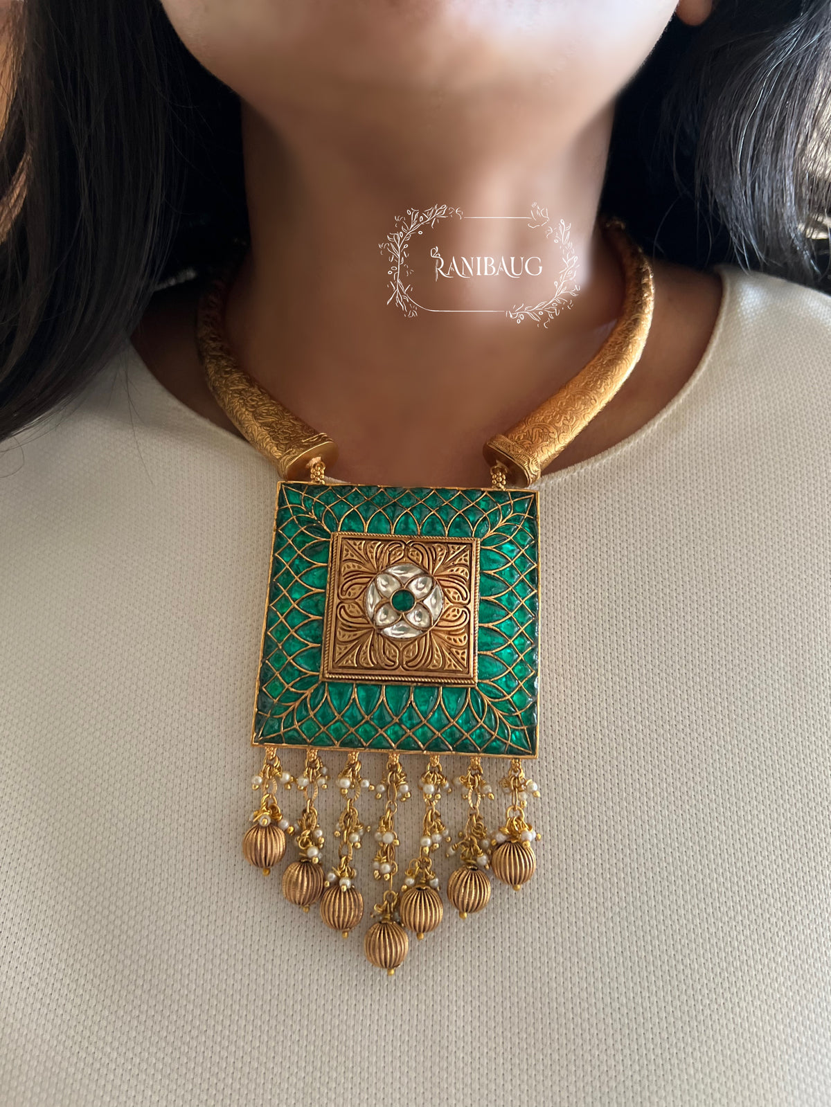 Nishika Rich Gold Finish Temple Traditional Heritage Jewellery Set By Ranibaug