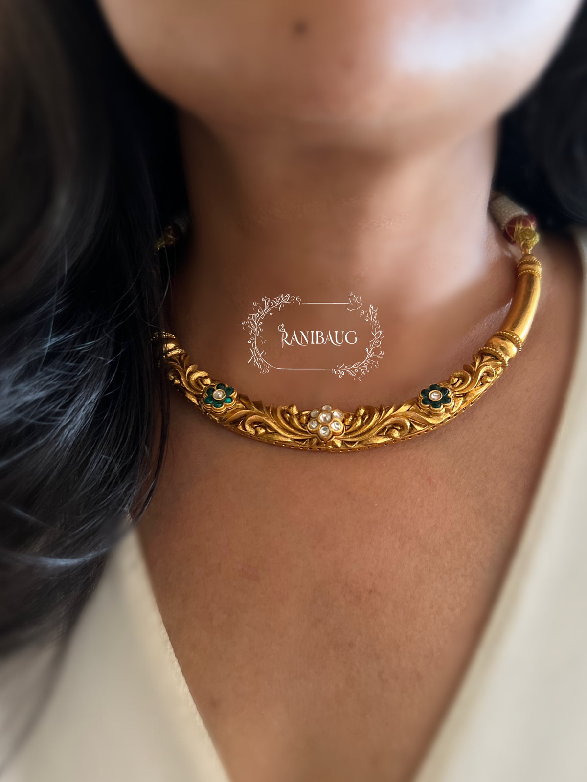 Rajvanshi Gold Finish Kundan Hasli Studded Heritage South Temple Jewellery By Ranibaug