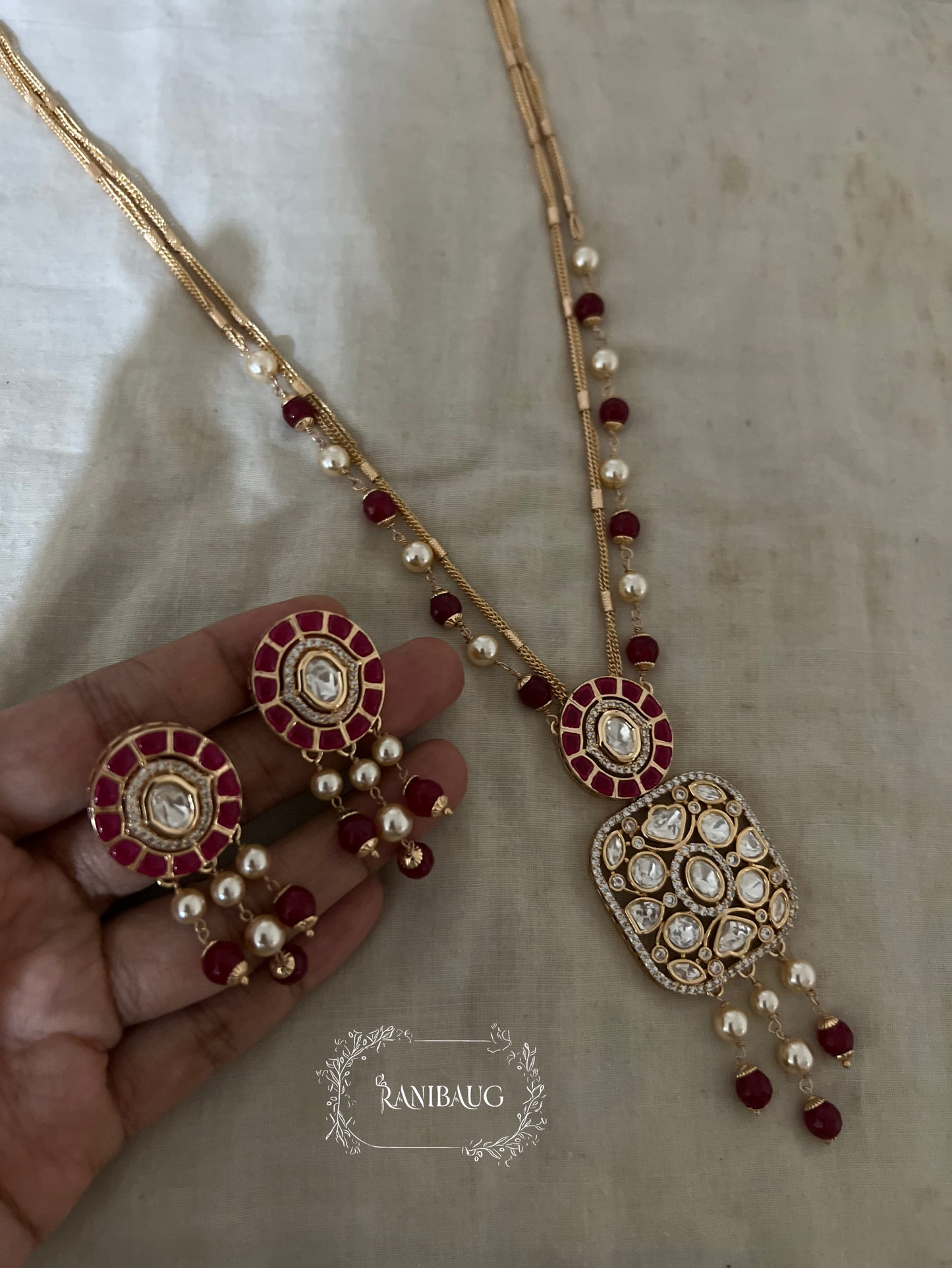 The Vibhuti Polki Floral Vine Layered Necklace Set By Ranibaug