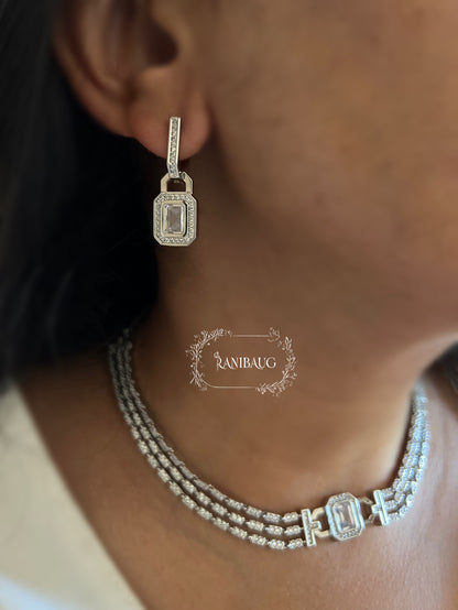 Celeste Diamond Silver Finish Designer Diamond Necklace Jewellery Set By Ranibaug