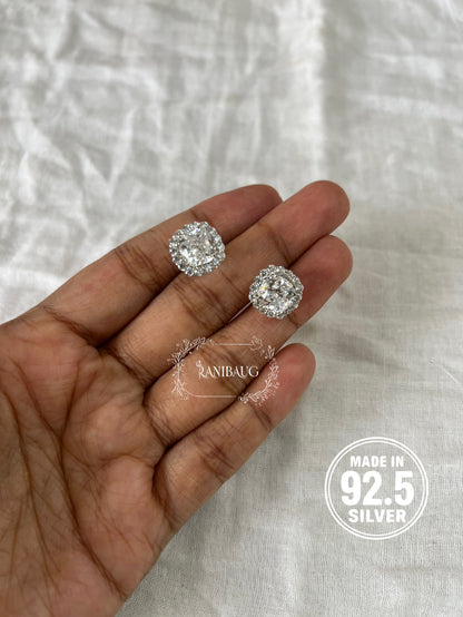 Celestia Halo Round Motif 92.5 Silver Ear Studs Jewelry By Ranibaug