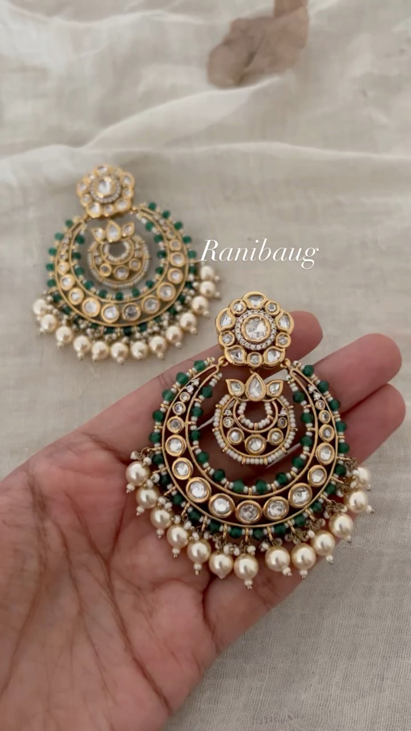 Chaav Artistic Pearl Kundan Gold Plated Chandbalis | Ranibaug
