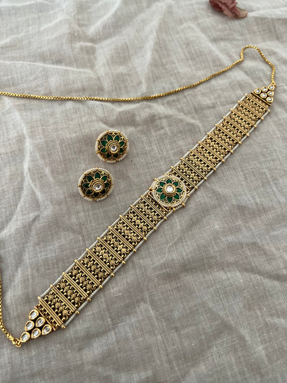Chaitali Rich Heritage Gold Finish Enamel  Flower Motif Choker Jewellery Set For Indian Outfits By Ranibaug (No Photo)