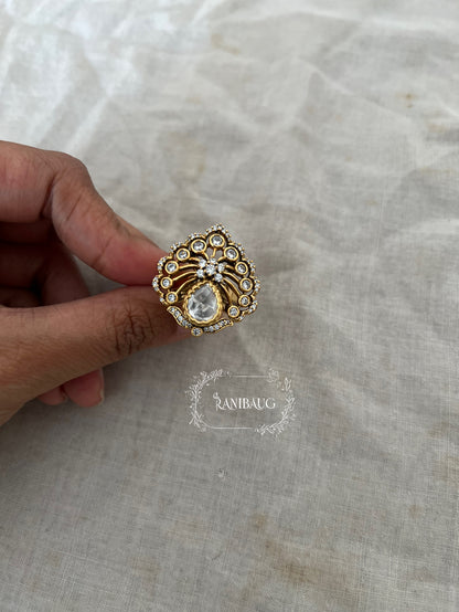 Chandni Floral Bloom Burst Vintage Polki Royal Gold Finish Premium Ring Jewelry By Ranibaug