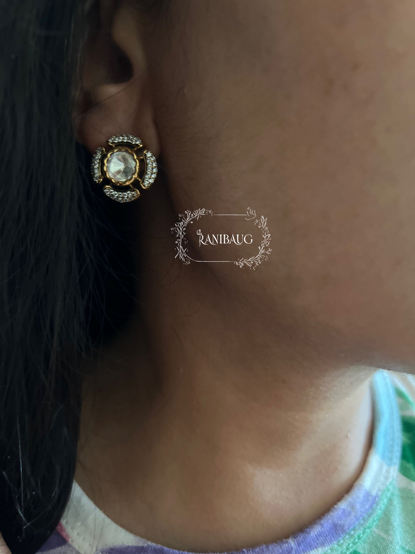 Chandni Kundan Motif Geometric Diamond Stud Earrings By Ranibaug
