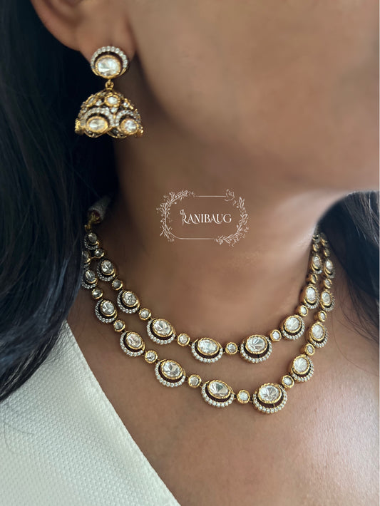 Chandni Polki Kundan Doladi Necklace With Jhumkis By Ranibaug
