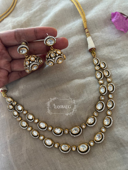 Chandni Polki Kundan Doladi Necklace With Jhumkis By Ranibaug