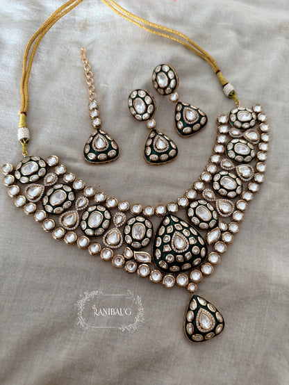 Chandni Polki Kundan Studded Matte Gold Finish Wedding Jewellery Set With Maang Tikka By Ranibaug