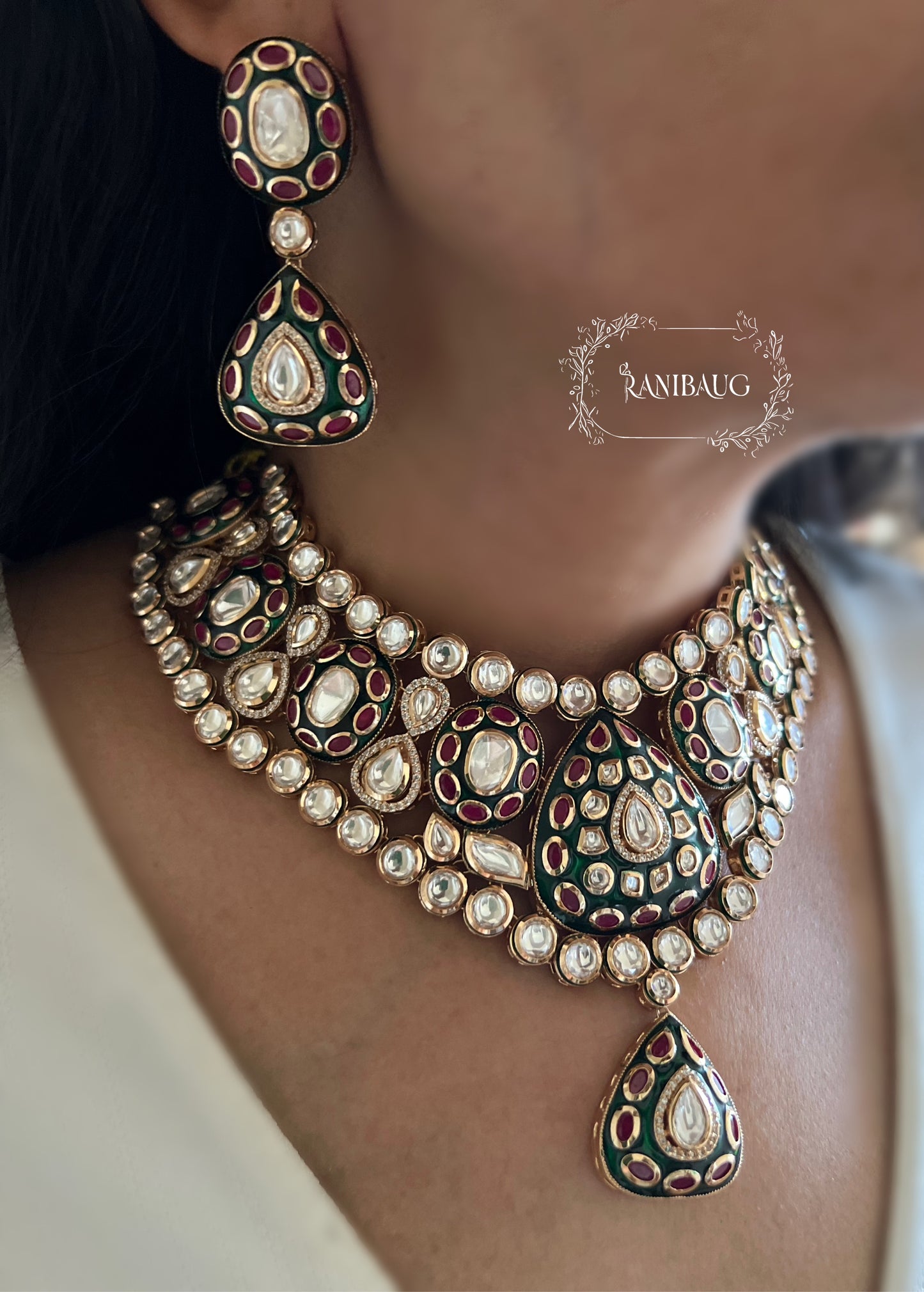 Chandni Polki Kundan Studded Matte Gold Finish Wedding Jewellery Set With Maang Tikka By Ranibaug