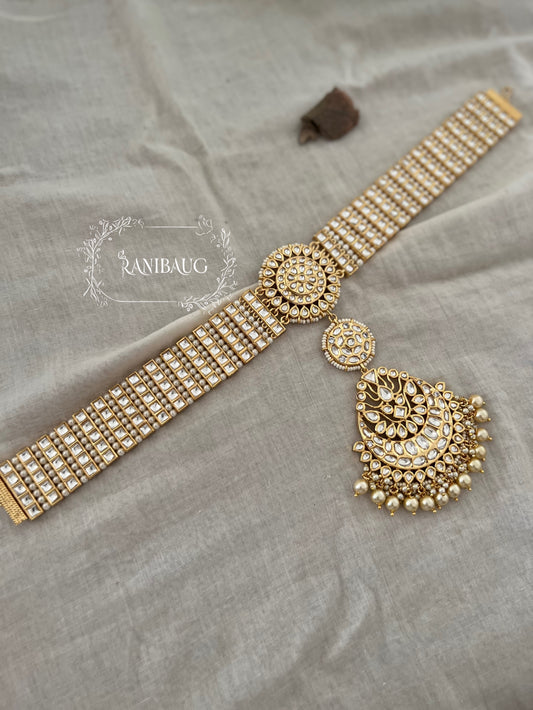 Chandni Premium Gold Royal Kundan Sheesh Phool Jewellery With Maang Tikka By Ranibaug
