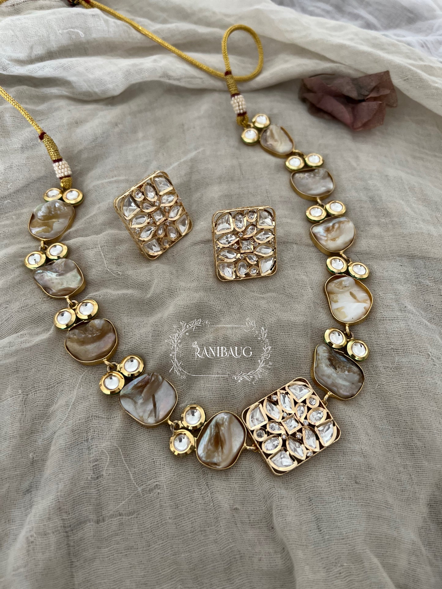 Chandrika Gold Finish Polki Studded Jewellery Set With Real Baroque Motifs By Ranibaug