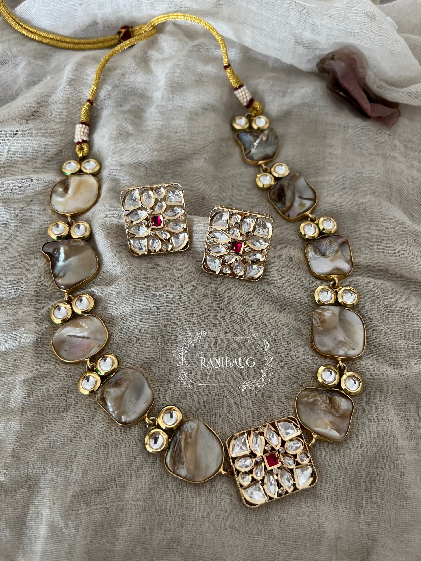 Chandrika Gold Finish Polki Studded Jewellery Set With Real Baroque Motifs By Ranibaug