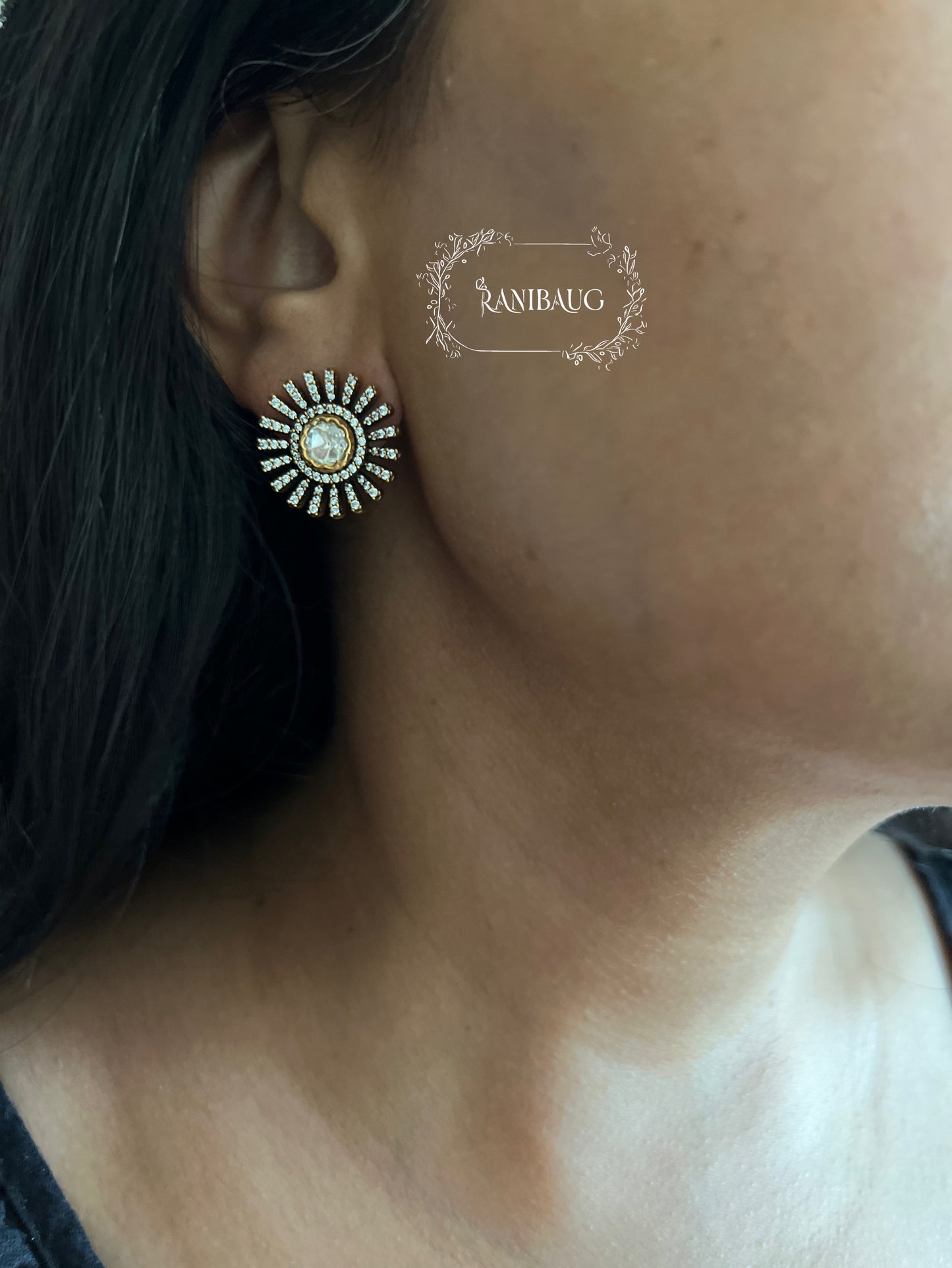 Chandrika Sunburst Inspired Victorian Finish Polki Kundan Studs By Ranibaug