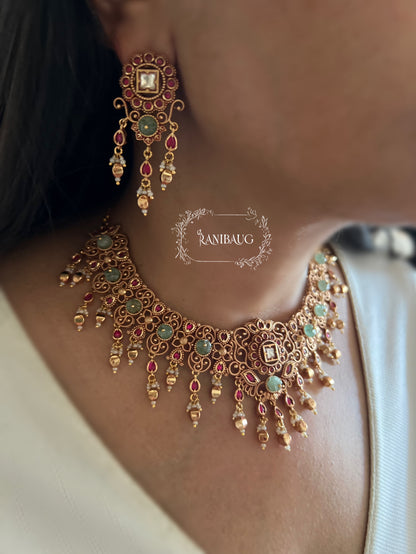 Charuvalli Intricate Antique Gold Finish Designer Heritage Jewellery By Ranibaug
