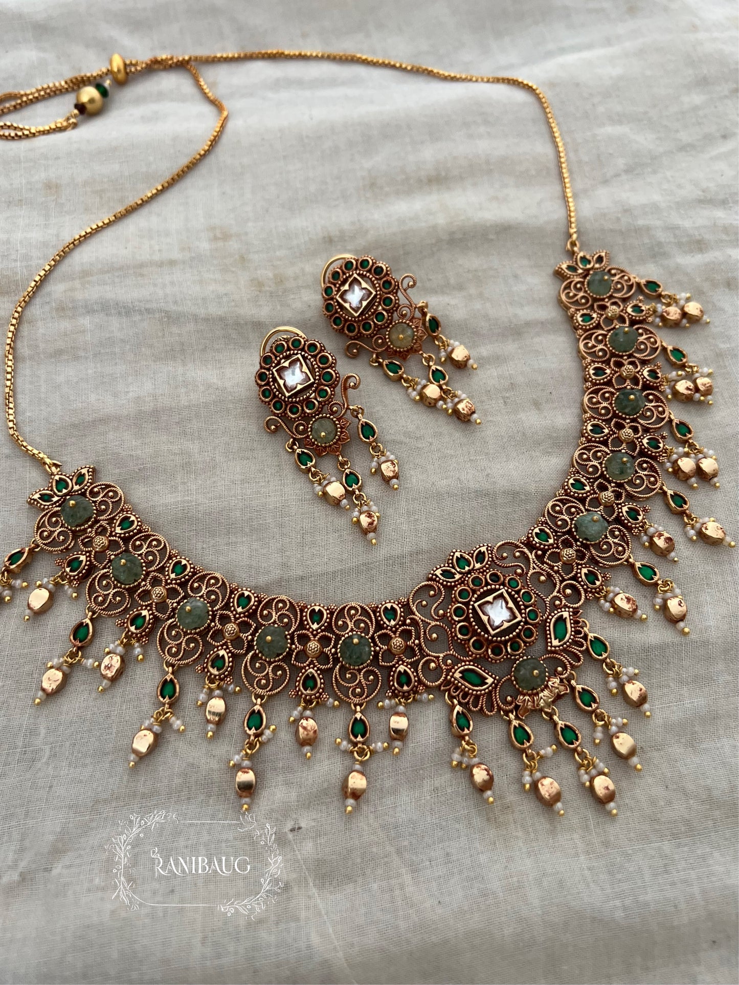 Charuvalli Intricate Antique Gold Finish Designer Heritage Jewellery By Ranibaug