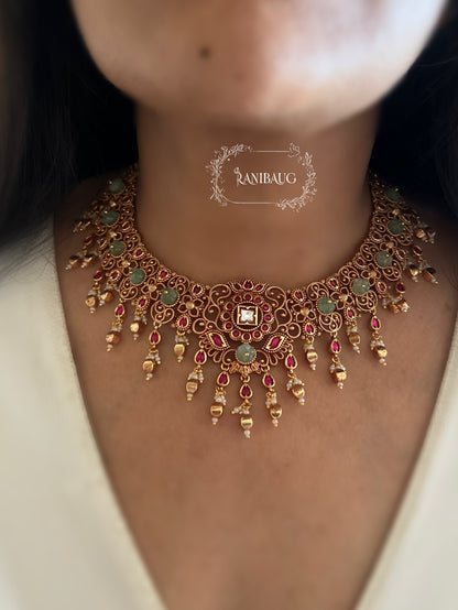 Charuvalli Intricate Antique Gold Finish Designer Heritage Jewellery By Ranibaug