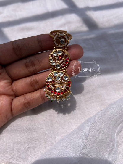 Charuvalli Unique Layered Heritage Finger Ring By Ranibaug In Paachi Kundan Work