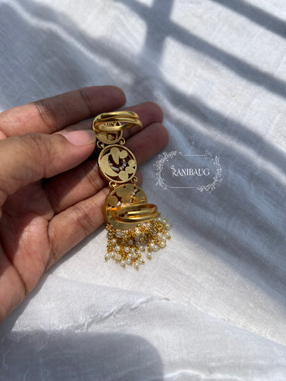Charuvalli Unique Layered Heritage Finger Ring By Ranibaug In Paachi Kundan Work
