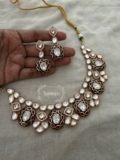 Charvi Polki Kundan Studded Matt Gold Finish Necklace Set By Ranibaug
