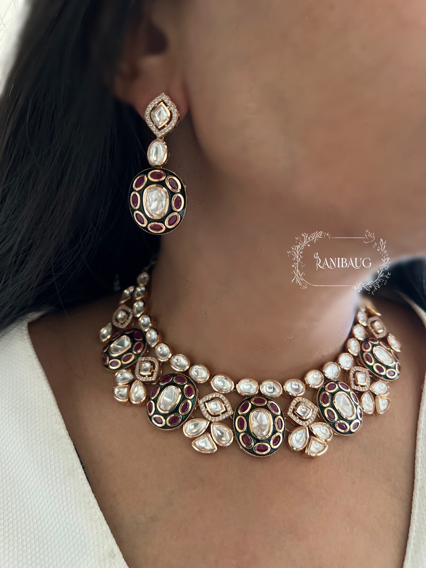 Charvi Polki Kundan Studded Matt Gold Finish Necklace Set By Ranibaug