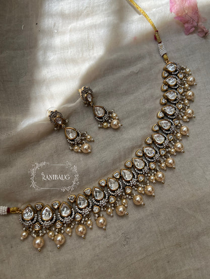 Chavvi Kundan Studded Victorian Necklace Jewellery Set By Ranibaug