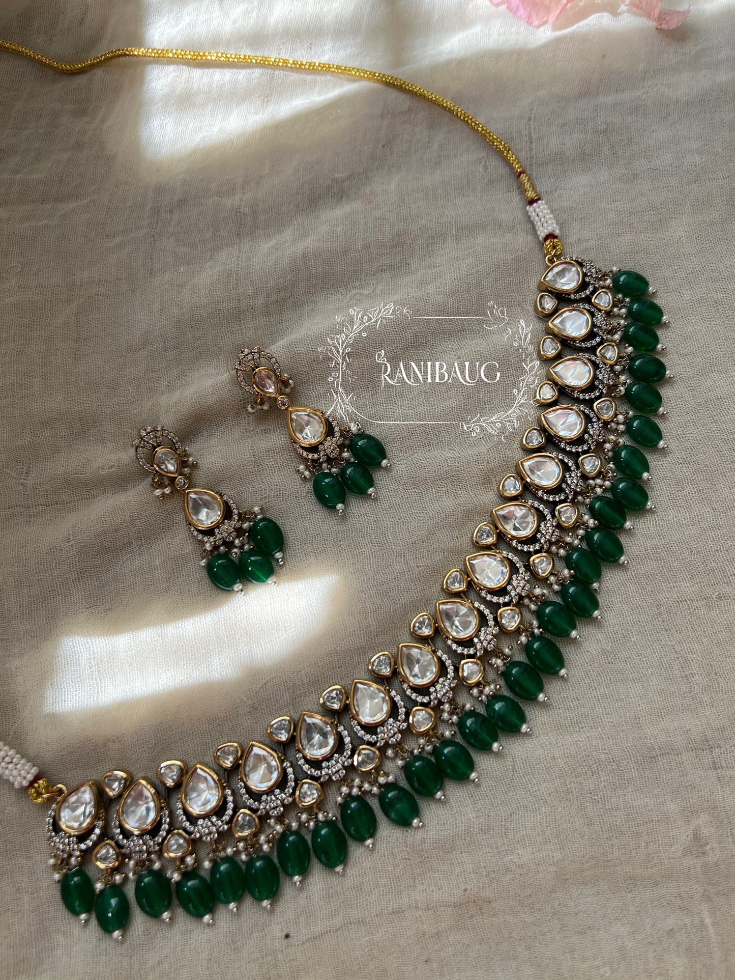 Chavvi Kundan Studded Victorian Necklace Jewellery Set By Ranibaug
