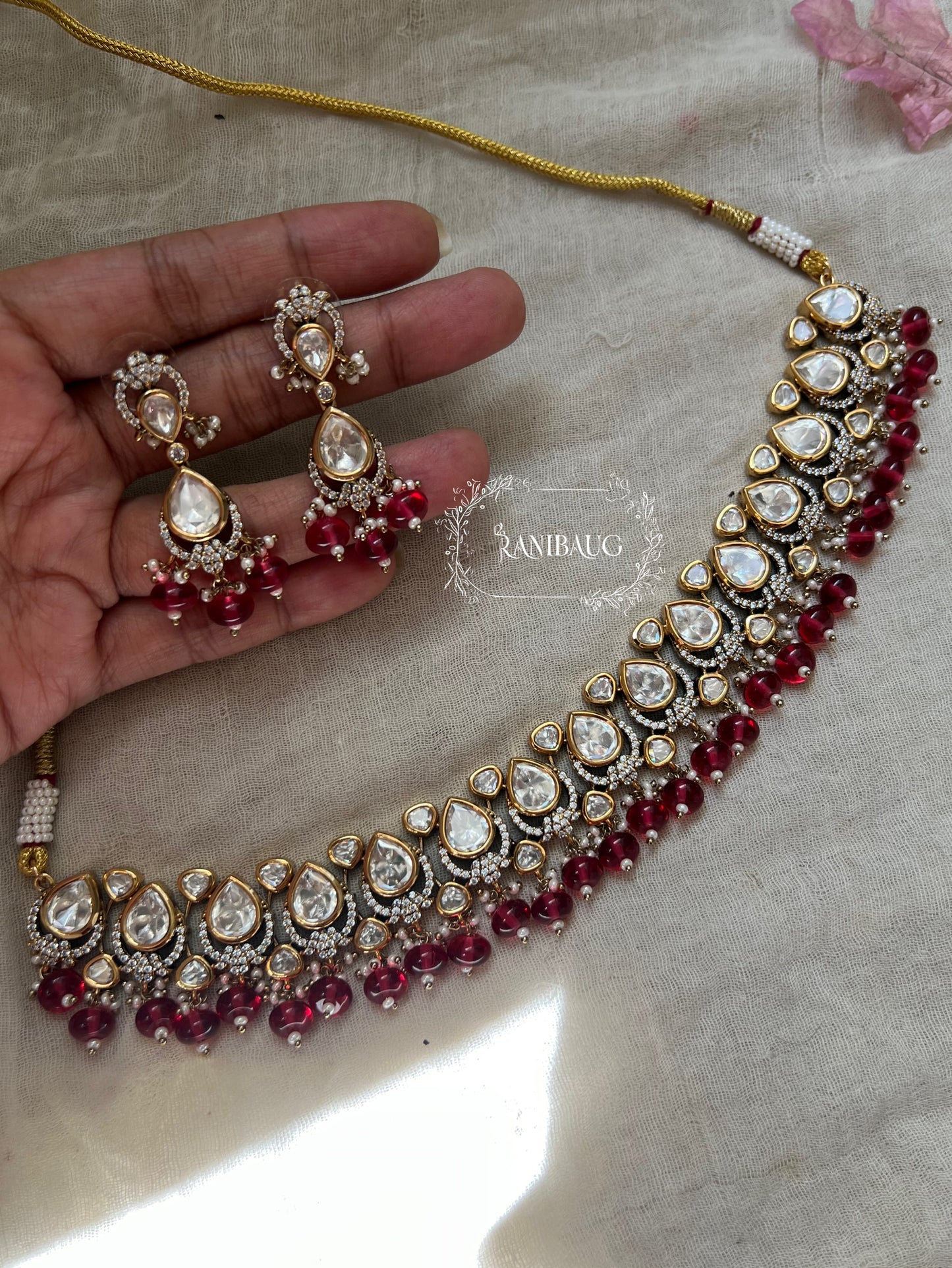 Chavvi Kundan Studded Victorian Necklace Jewellery Set By Ranibaug