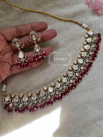 Chavvi Kundan Studded Victorian Necklace Jewellery Set By Ranibaug