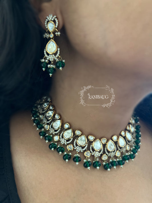 Chavvi Kundan Studded Victorian Necklace Jewellery Set By Ranibaug