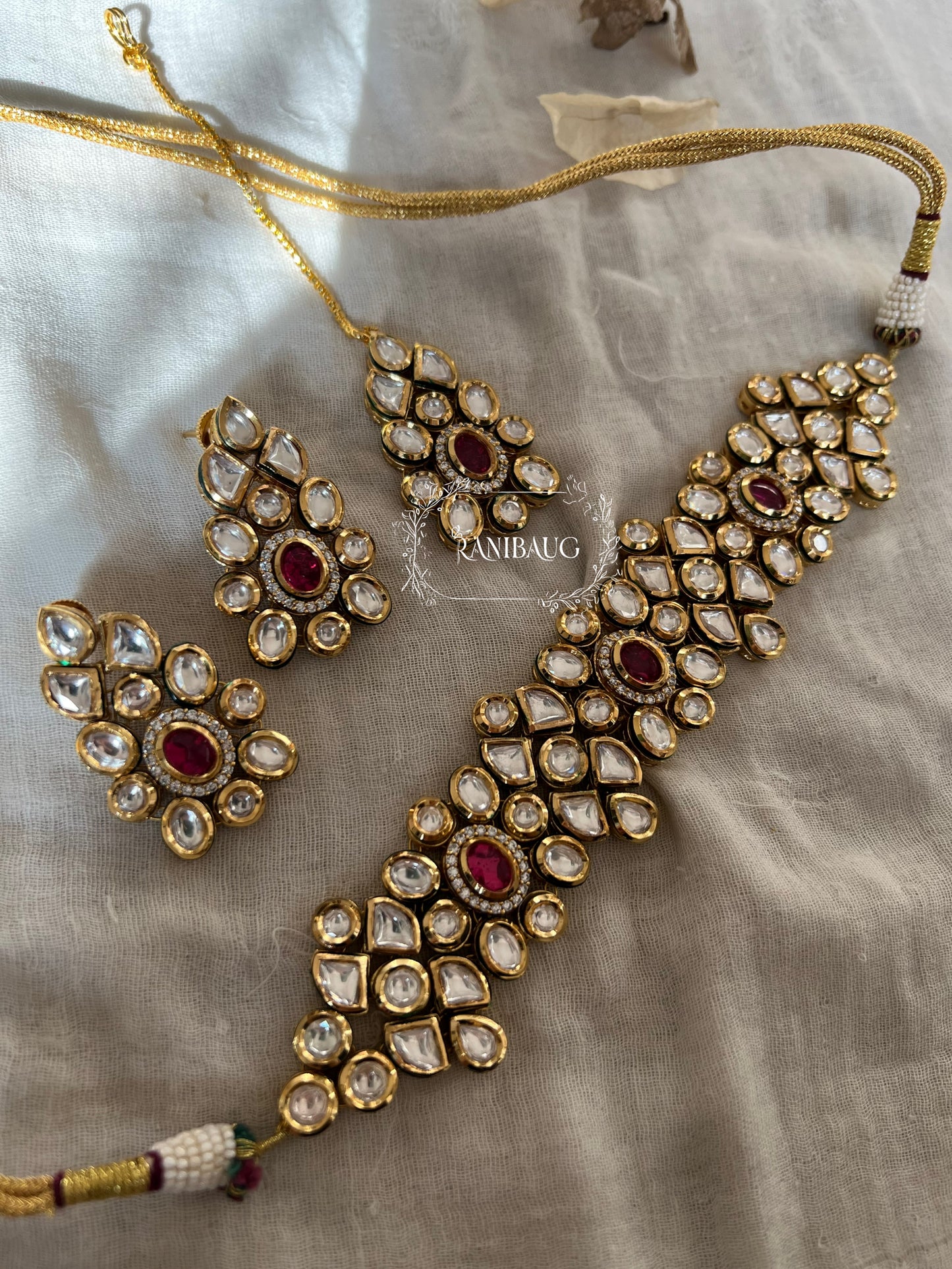 Chaya Rich Uncut Polki Jewellery Set In Premium Gold Finish By Ranibaug | Necklace Set Perfect For Sarees 2025