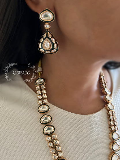 Chitra Teardrop Motif Mossainite Polki Matt Gold Finish Necklace Set By Ranibaug