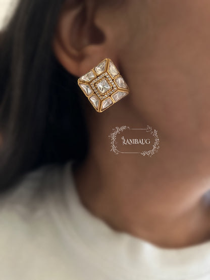Chitrangana Square Polki Kundan Studded Ear Studs Jewelry By Ranibaug