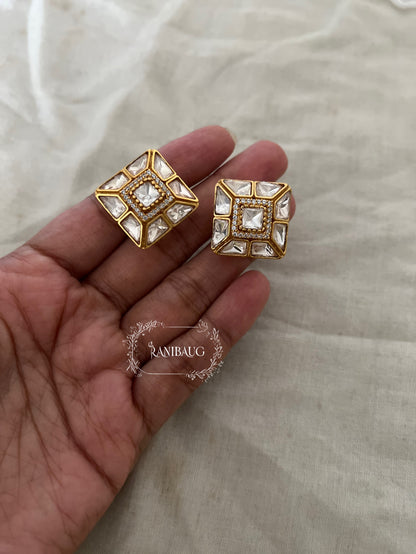 Chitrangana Square Polki Kundan Studded Ear Studs Jewelry By Ranibaug