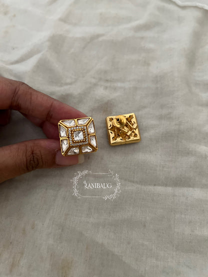 Chitrangana Square Polki Kundan Studded Ear Studs Jewelry By Ranibaug